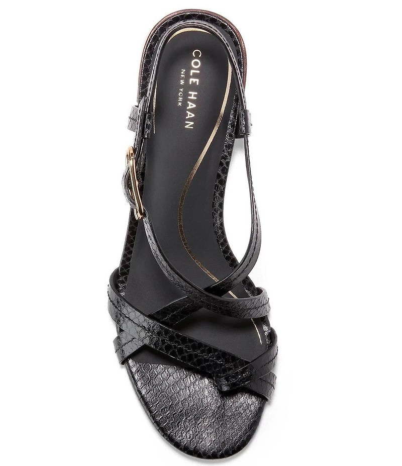 Cole Haan Dillon Leather Snake Print Strappy Block Heel Sandals