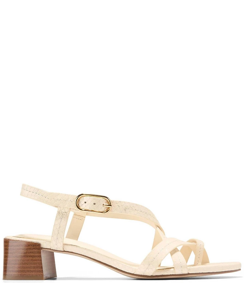 Cole Haan Dillon Leather Snake Print Strappy Block Heel Sandals