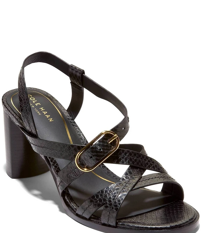 Cole Haan Dillon Snake Print Leather Strappy Block Heel Sandals