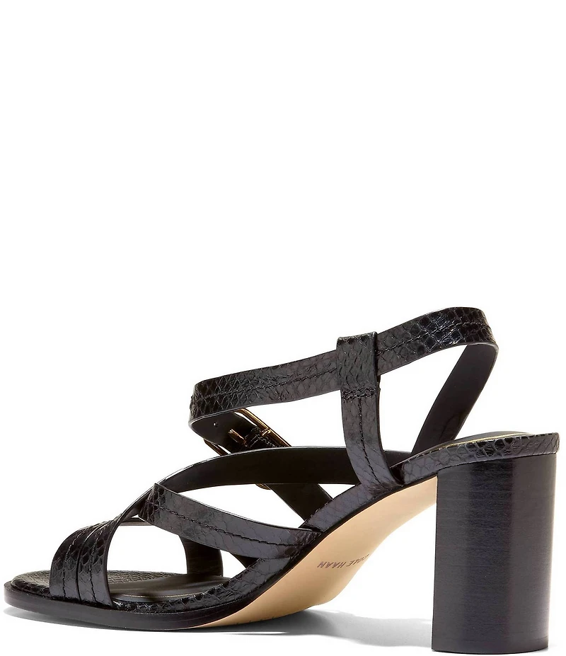 Cole Haan Dillon Snake Print Leather Strappy Block Heel Sandals