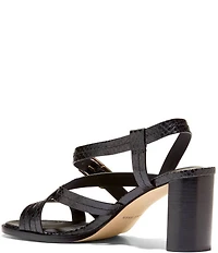 Cole Haan Dillon Snake Print Leather Strappy Block Heel Sandals