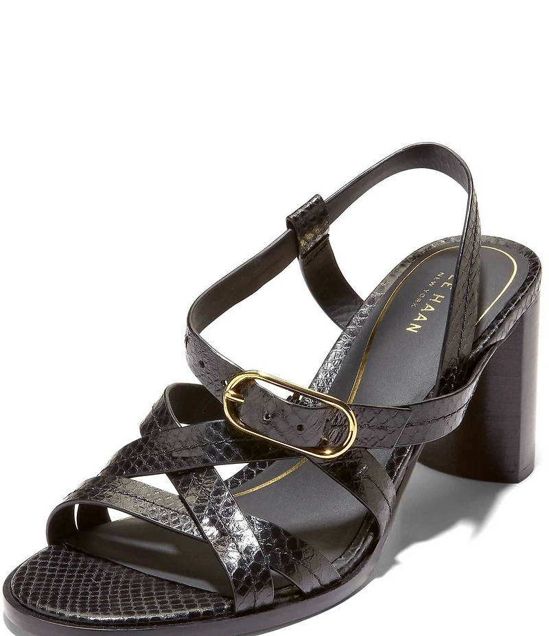 Cole Haan Dillon Snake Print Leather Strappy Block Heel Sandals