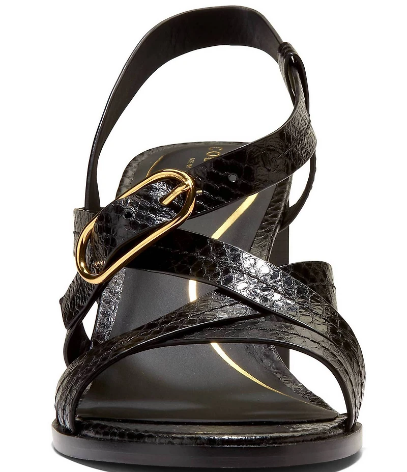 Cole Haan Dillon Snake Print Leather Strappy Block Heel Sandals
