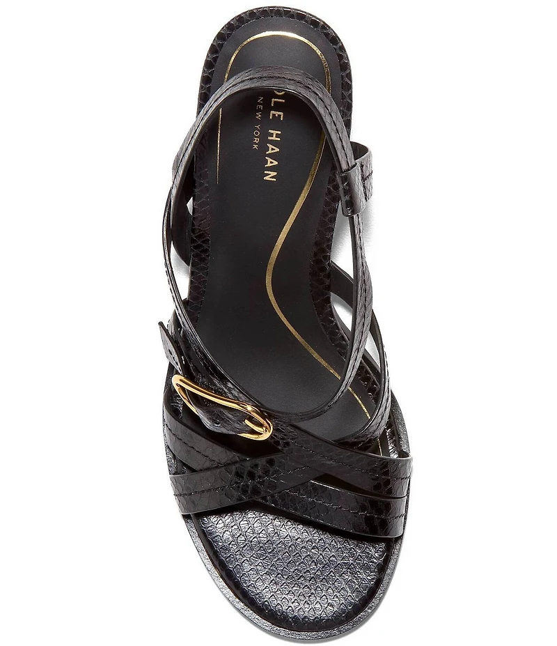 Cole Haan Dillon Snake Print Leather Strappy Block Heel Sandals