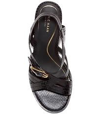 Cole Haan Dillon Snake Print Leather Strappy Block Heel Sandals