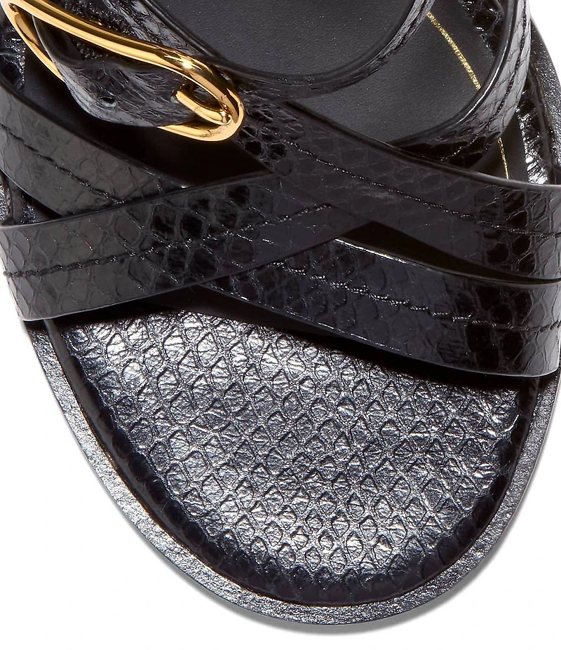 Cole Haan Dillon Snake Print Leather Strappy Block Heel Sandals