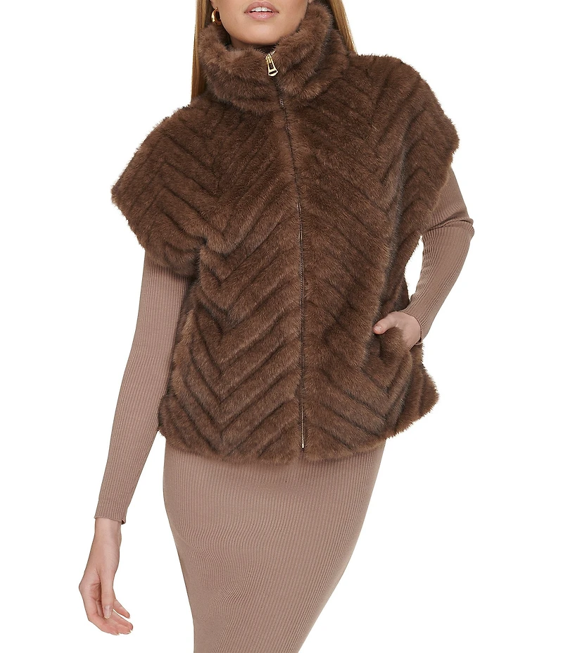 Cole Haan Faux Fur Chevron Pattern Zip Front Vest