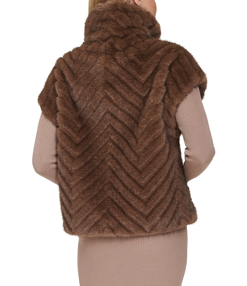 Cole Haan Faux Fur Chevron Pattern Zip Front Vest