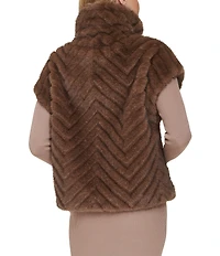 Cole Haan Faux Fur Chevron Pattern Zip Front Vest