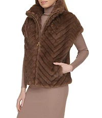 Cole Haan Faux Fur Chevron Pattern Zip Front Vest