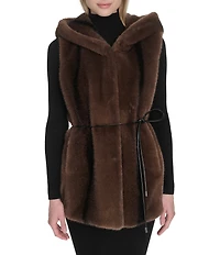 Cole Haan Faux Fur Hood Belted Vest