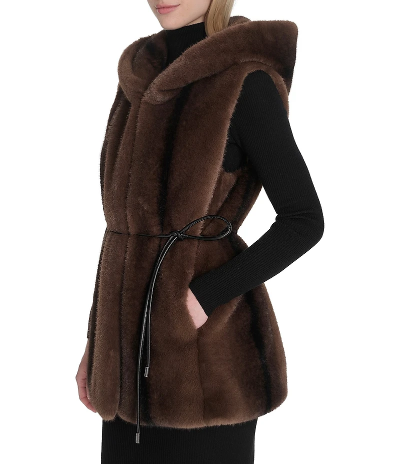 Cole Haan Faux Fur Hood Belted Vest
