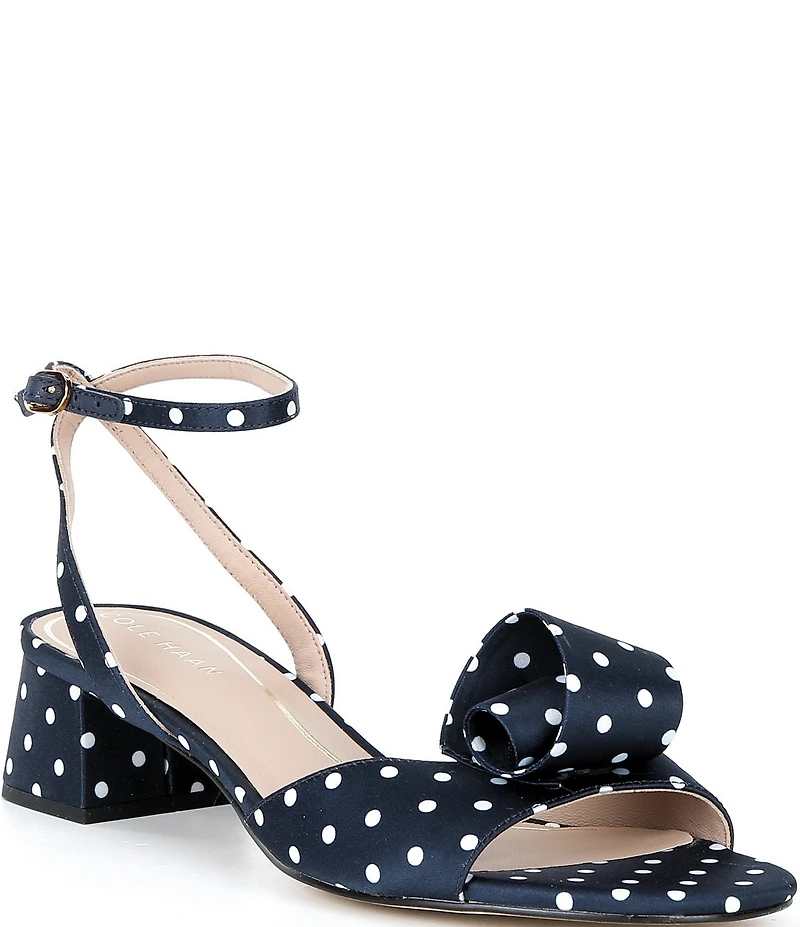 Cole Haan Florette Polka Dot Satin Ornamented Block Heel Dress Sandals