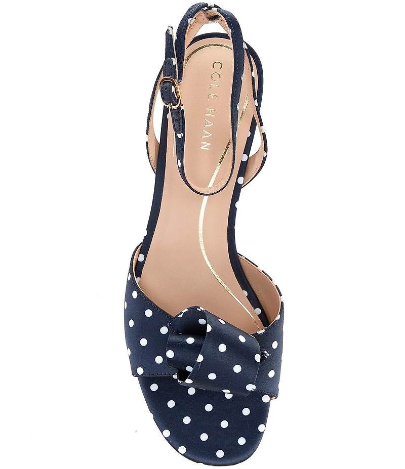 Cole Haan Florette Polka Dot Satin Ornamented Block Heel Dress Sandals