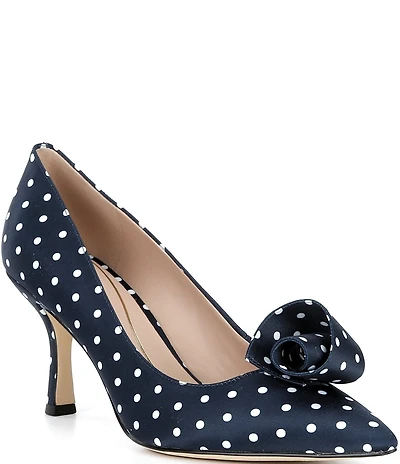 Cole Haan Florette Polka Dot Satin Ornamented Pointed Toe Pumps