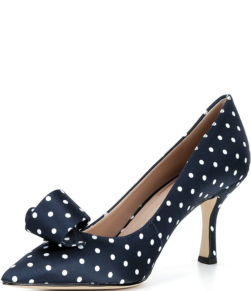 Cole Haan Florette Polka Dot Satin Ornamented Pointed Toe Pumps
