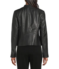 Cole Haan Genuine Lamb Skin Leather Notch Collar Welt Pocket Front Zip Moto Jacket