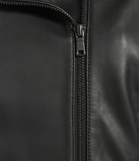 Cole Haan Genuine Lamb Skin Leather Notch Collar Welt Pocket Front Zip Moto Jacket