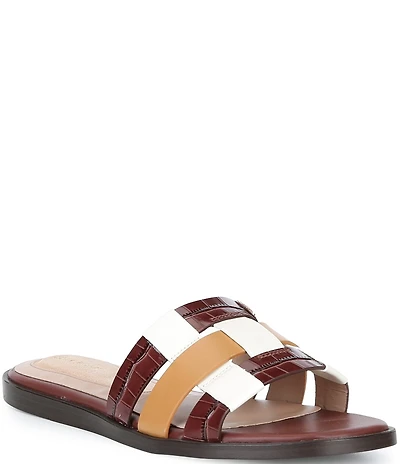 Cole Haan Go-To Ensley Croco Print Colorblock Leather Slide Sandals