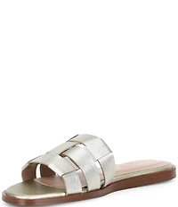 Cole Haan Go-To Ensley Metallic Woven Textured Leather Slide Sandals