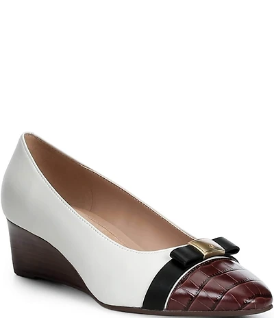 Cole Haan Go-To Malta Leather Closed Cap Toe Bow Wedge Pumps