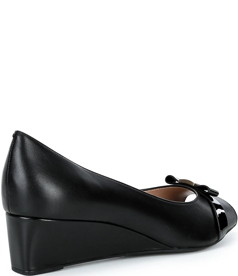 Cole Haan Go-To Malta Leather Peep Toe Bow Wedge Pumps