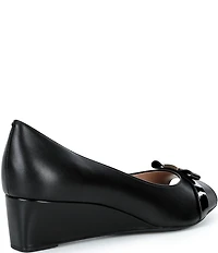 Cole Haan Go-To Malta Leather Peep Toe Bow Wedge Pumps