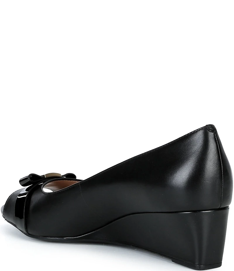 Cole Haan Go-To Malta Leather Peep Toe Bow Wedge Pumps