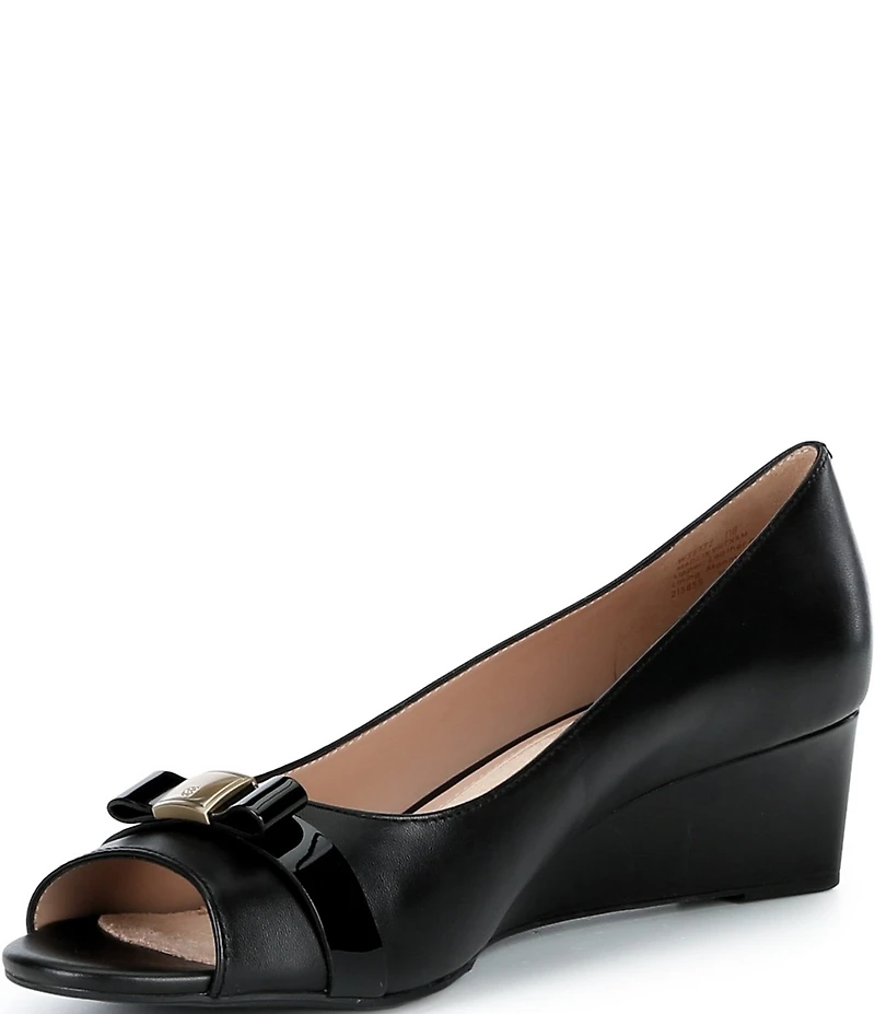 Cole Haan Go-To Malta Leather Peep Toe Bow Wedge Pumps