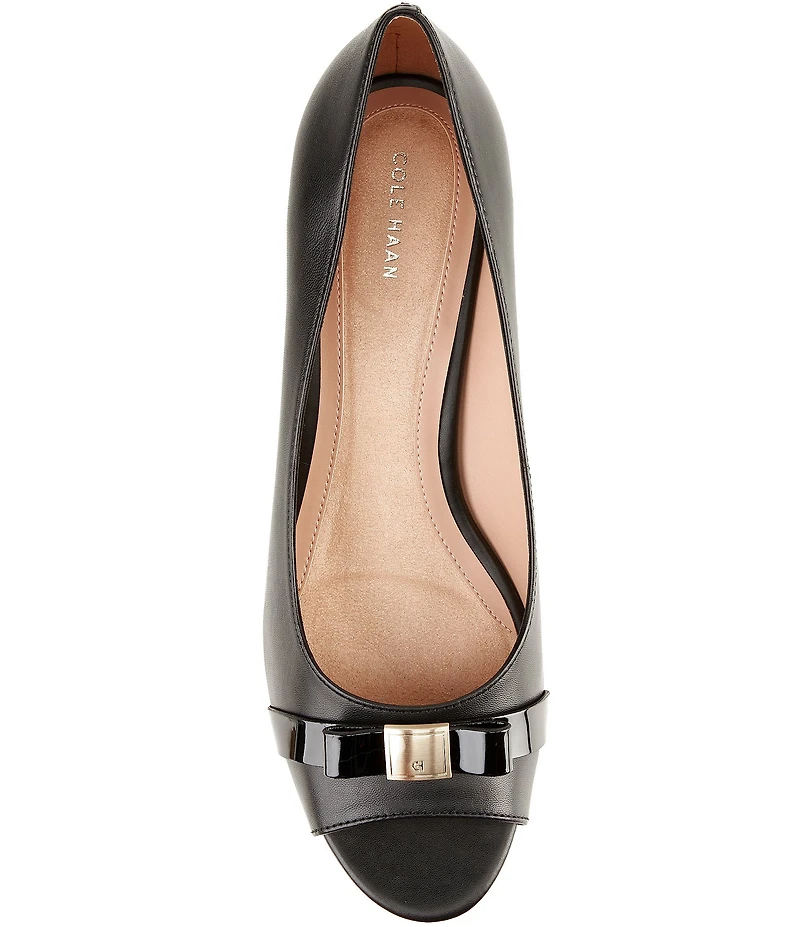 Cole Haan Go-To Malta Leather Peep Toe Bow Wedge Pumps