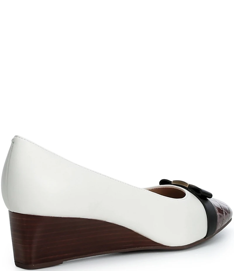 Cole Haan Go-To Malta Leather Peep Toe Bow Wedge Pumps