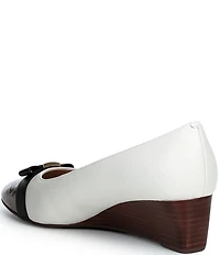 Cole Haan Go-To Malta Leather Peep Toe Bow Wedge Pumps