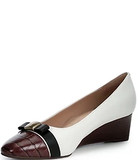 Cole Haan Go-To Malta Leather Peep Toe Bow Wedge Pumps