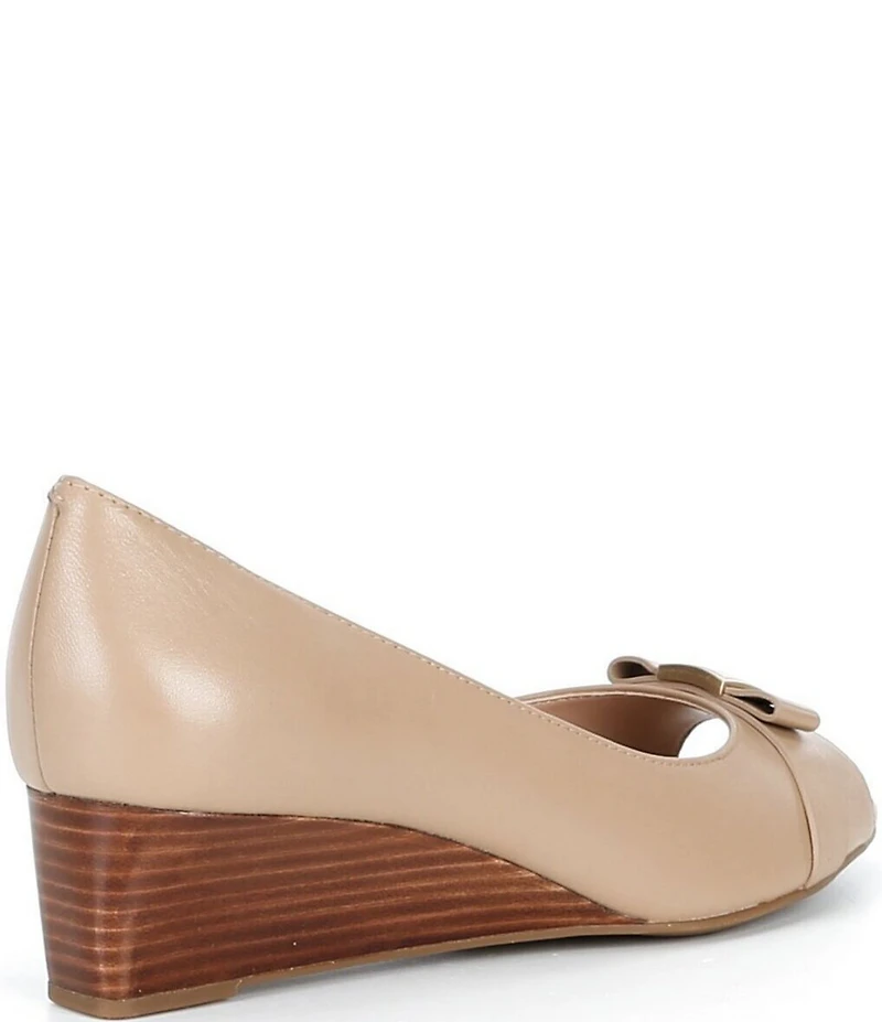 Cole Haan Go-To Malta Leather Peep Toe Bow Wedge Pumps