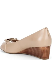 Cole Haan Go-To Malta Leather Peep Toe Bow Wedge Pumps