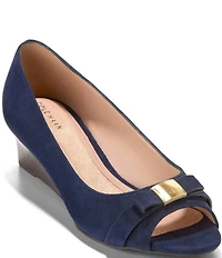 Cole Haan Go-To Malta Suede Peep Toe Bow Wedge Pumps