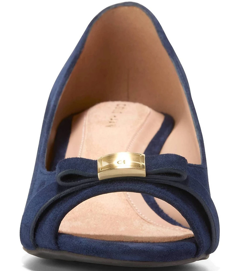 Cole Haan Go-To Malta Suede Peep Toe Bow Wedge Pumps