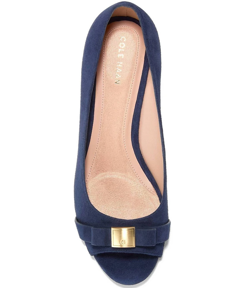 Cole Haan Go-To Malta Suede Peep Toe Bow Wedge Pumps
