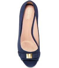 Cole Haan Go-To Malta Suede Peep Toe Bow Wedge Pumps