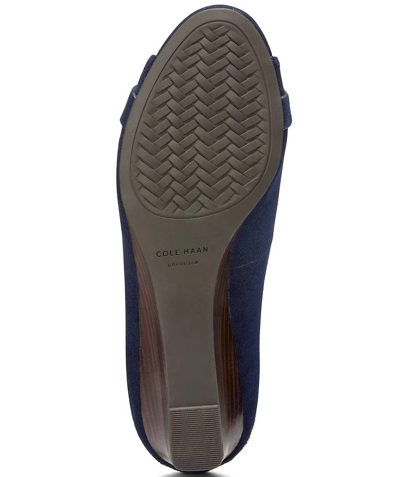 Cole Haan Go-To Malta Suede Peep Toe Bow Wedge Pumps