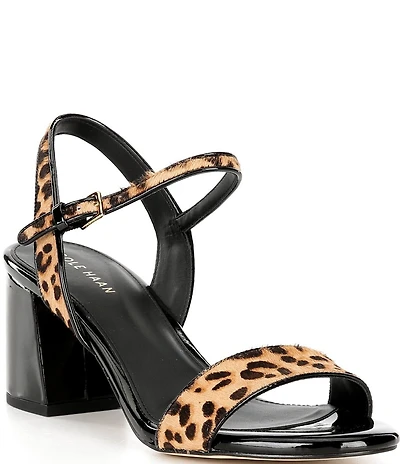 Cole Haan Josie Leopard Print Faux Fur Ankle Strap Block Heel Dress Sandals