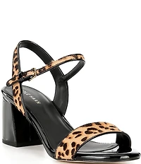Cole Haan Josie Leopard Print Faux Fur Ankle Strap Block Heel Dress Sandals