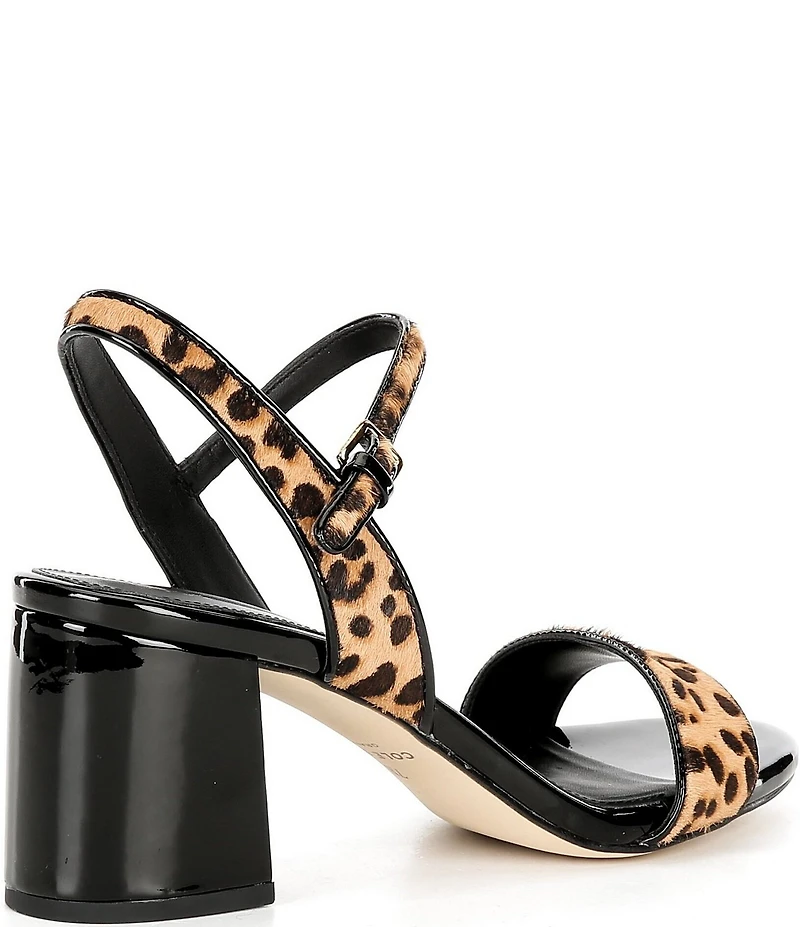 Cole Haan Josie Leopard Print Faux Fur Ankle Strap Block Heel Dress Sandals