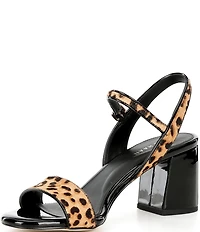 Cole Haan Josie Leopard Print Faux Fur Ankle Strap Block Heel Dress Sandals