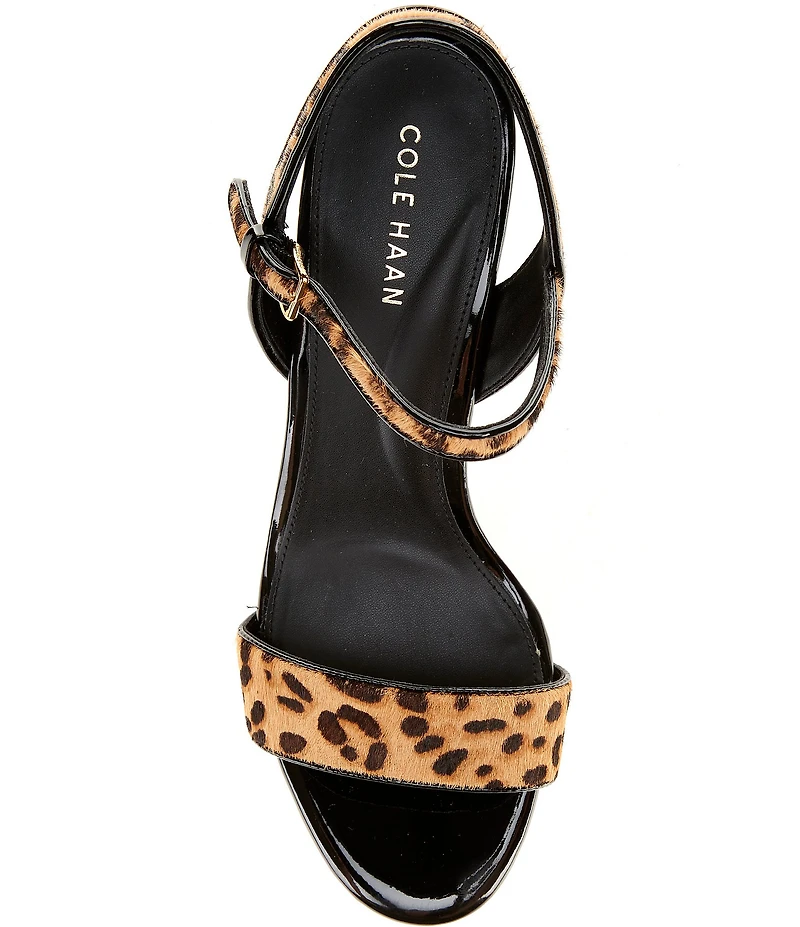 Cole Haan Josie Leopard Print Faux Fur Ankle Strap Block Heel Dress Sandals