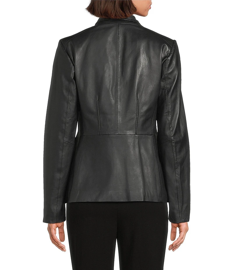 Cole Haan Leather Lamb Skin Wing Collar Four Pocket Front Zip Jacket