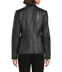 Cole Haan Leather Lamb Skin Wing Collar Four Pocket Front Zip Jacket