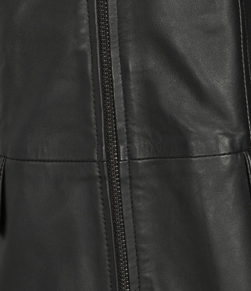Cole Haan Leather Lamb Skin Wing Collar Four Pocket Front Zip Jacket