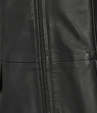 Cole Haan Leather Lamb Skin Wing Collar Four Pocket Front Zip Jacket
