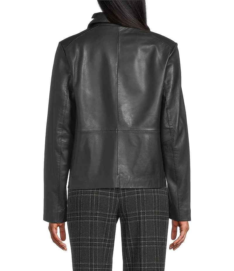 Cole Haan Leather Point Collar Long Sleeves Button Front Trucker Jacket